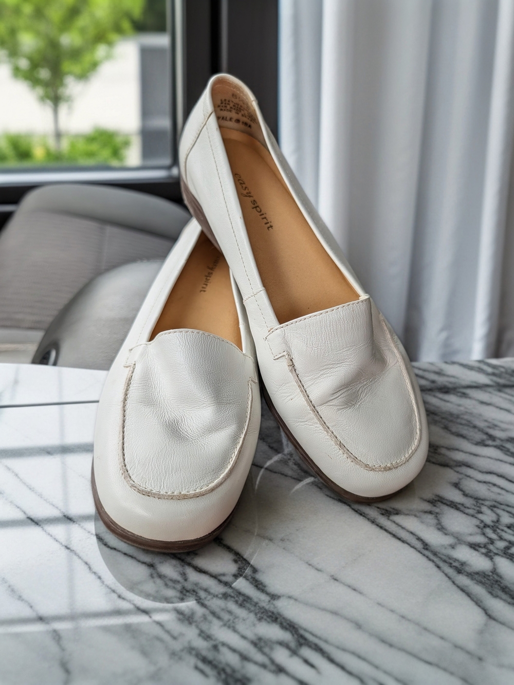 Made In Brazil Authentic Easy Spirit White Leather Slip-On Loafers Women 6.5